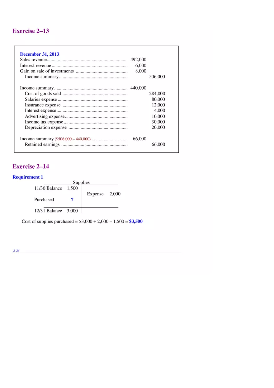 Chapter 2 Review of the Accounting Process Exercises 2–13, 2–14 - Page 1