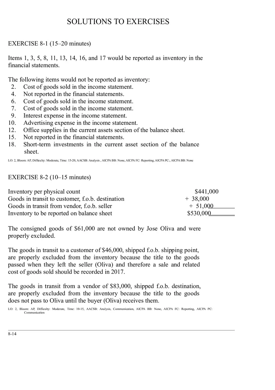 Ch. 8 Valuation of Inventories  A Cost - Basis Approach Solutions to Exercises - Page 1