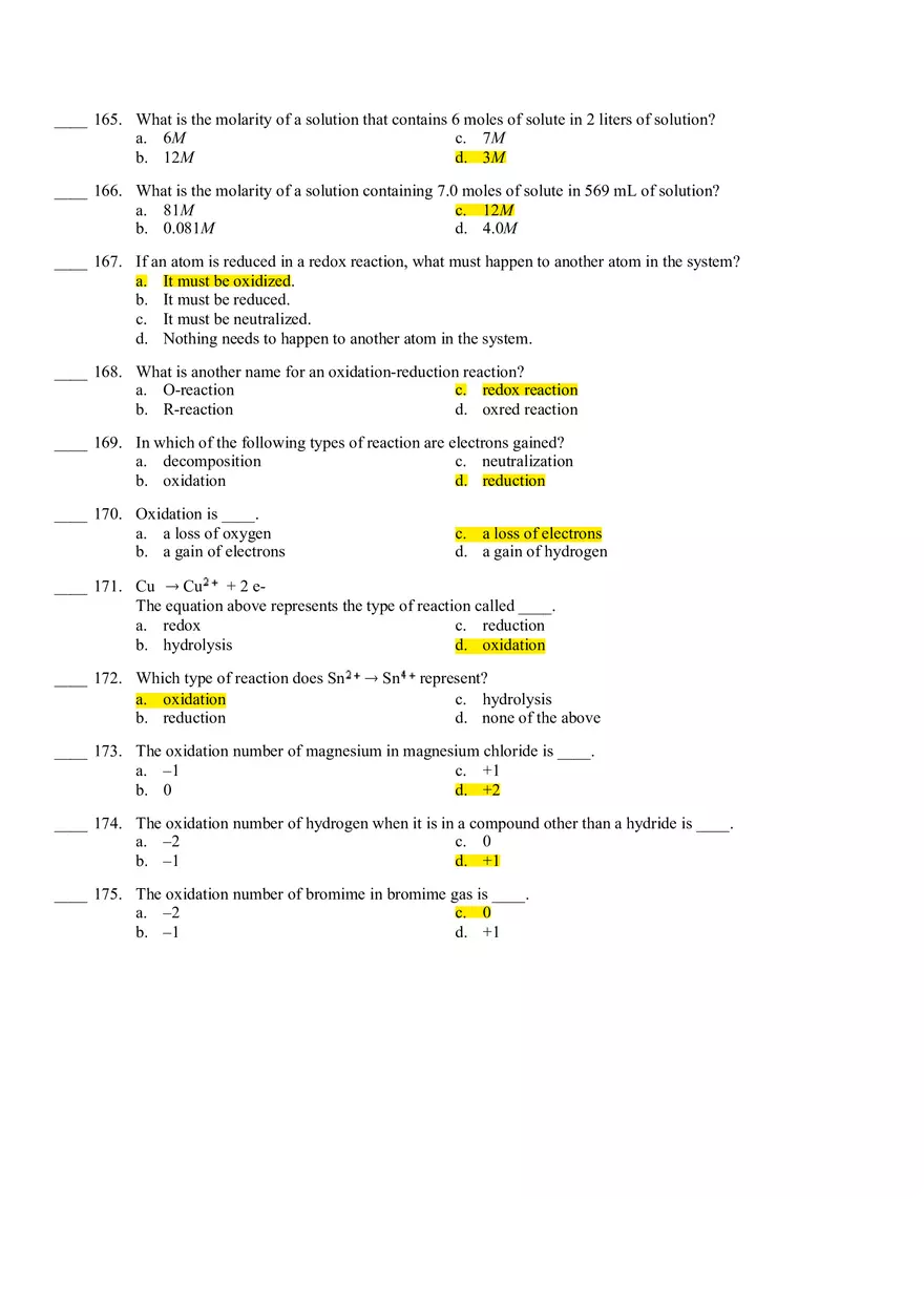 Chemistry Final Exam Review Key - Page 7