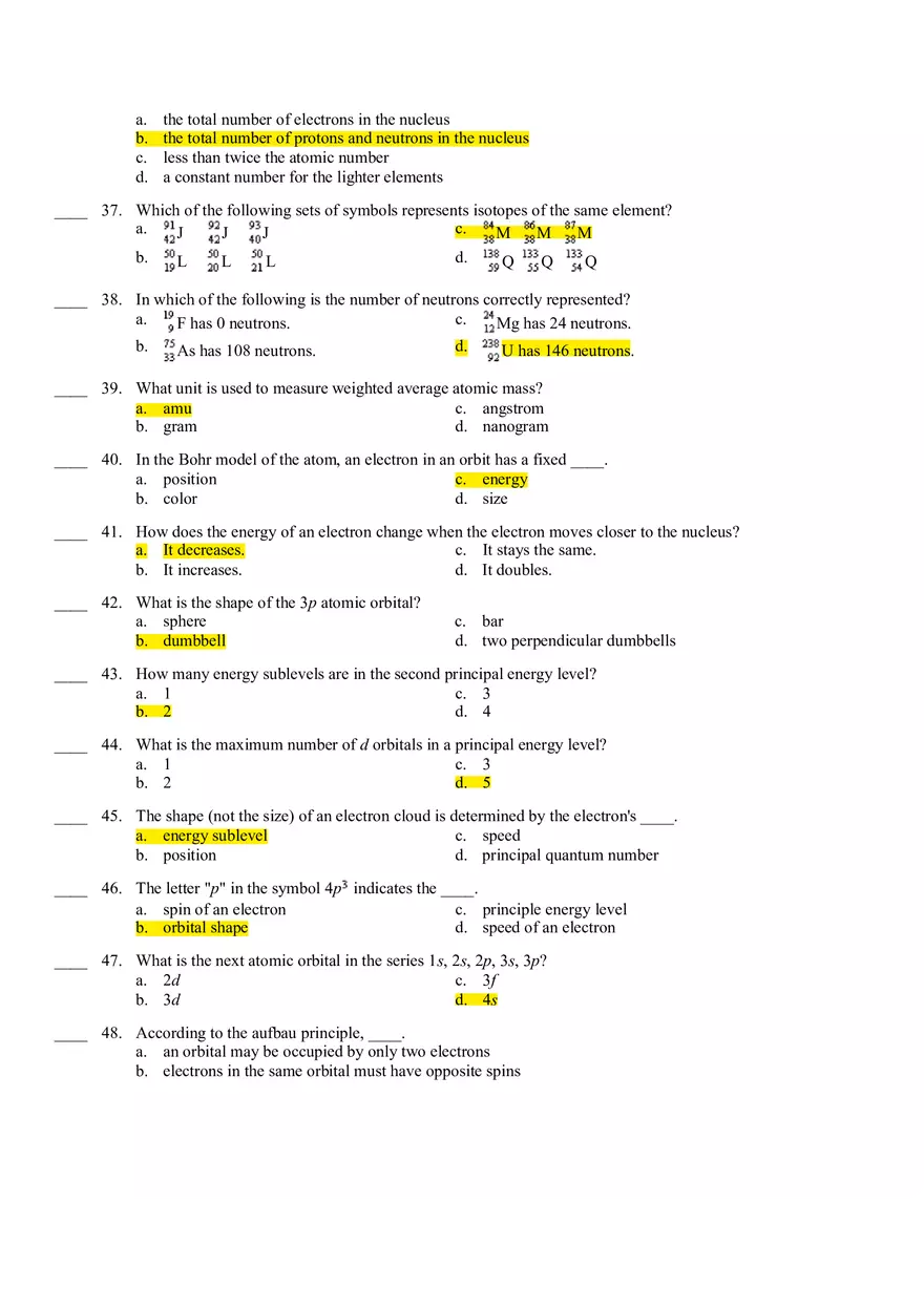 Chemistry Final Exam Review Key - Page 9