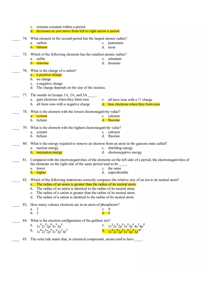 Chemistry Final Exam Review Key - Page 12