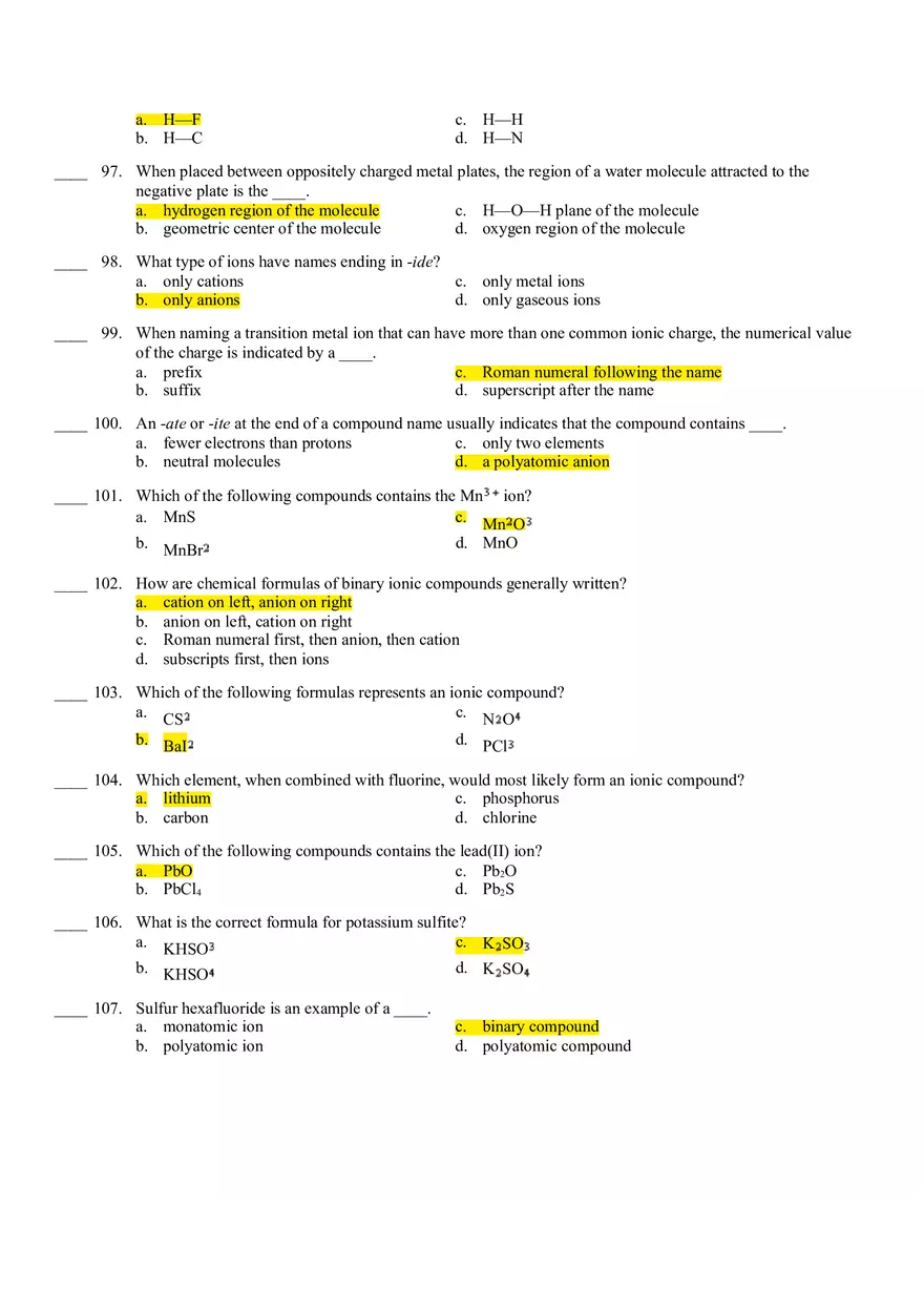 Chemistry Final Exam Review Key - Page 14