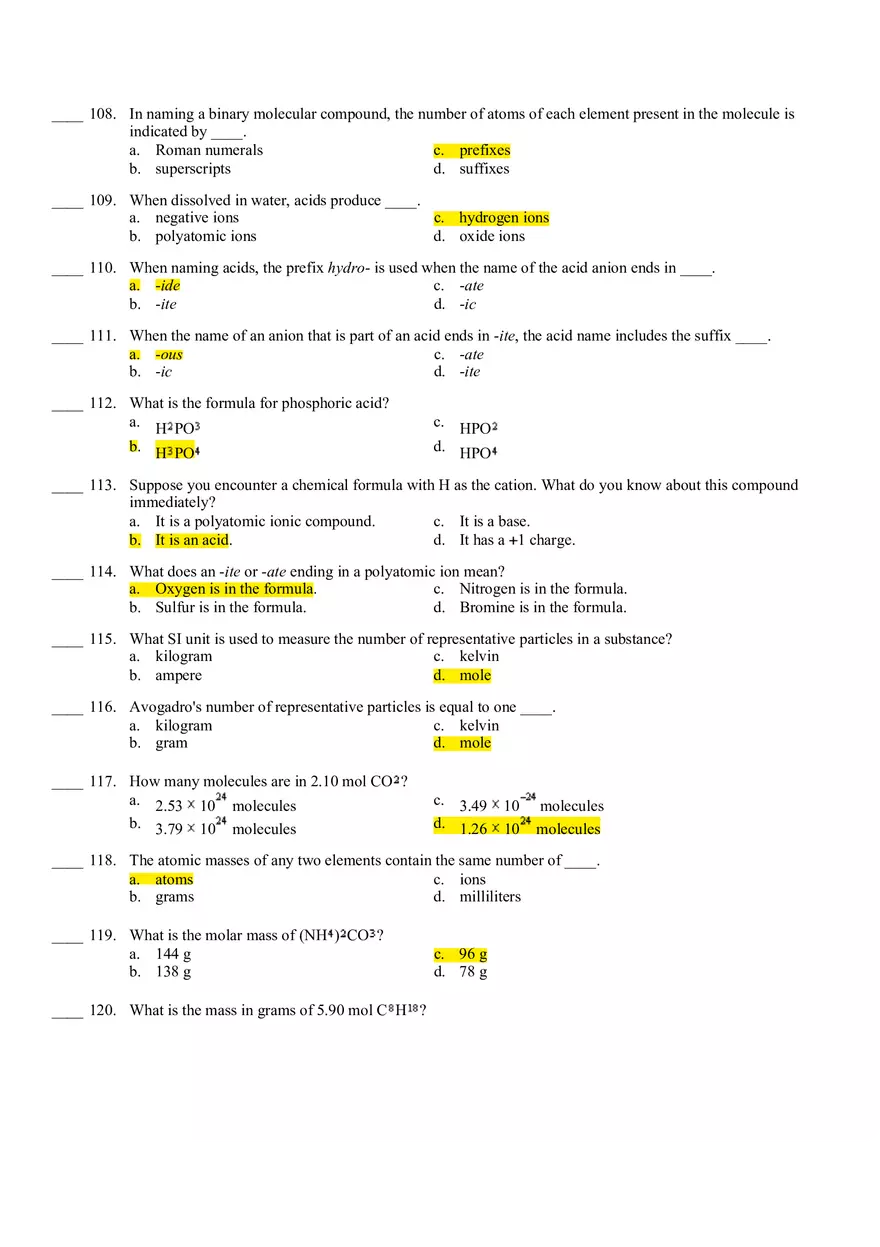 Chemistry Final Exam Review Key - Page 15