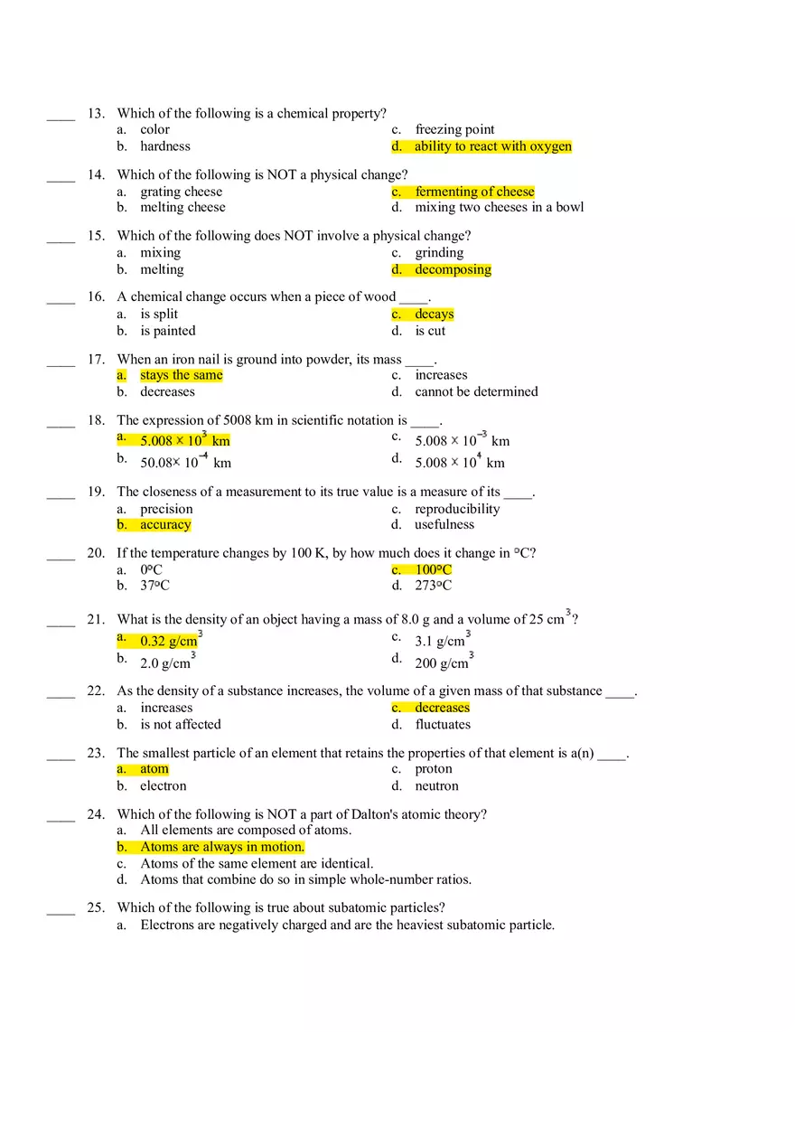 Chemistry Final Exam Review Key - Page 2