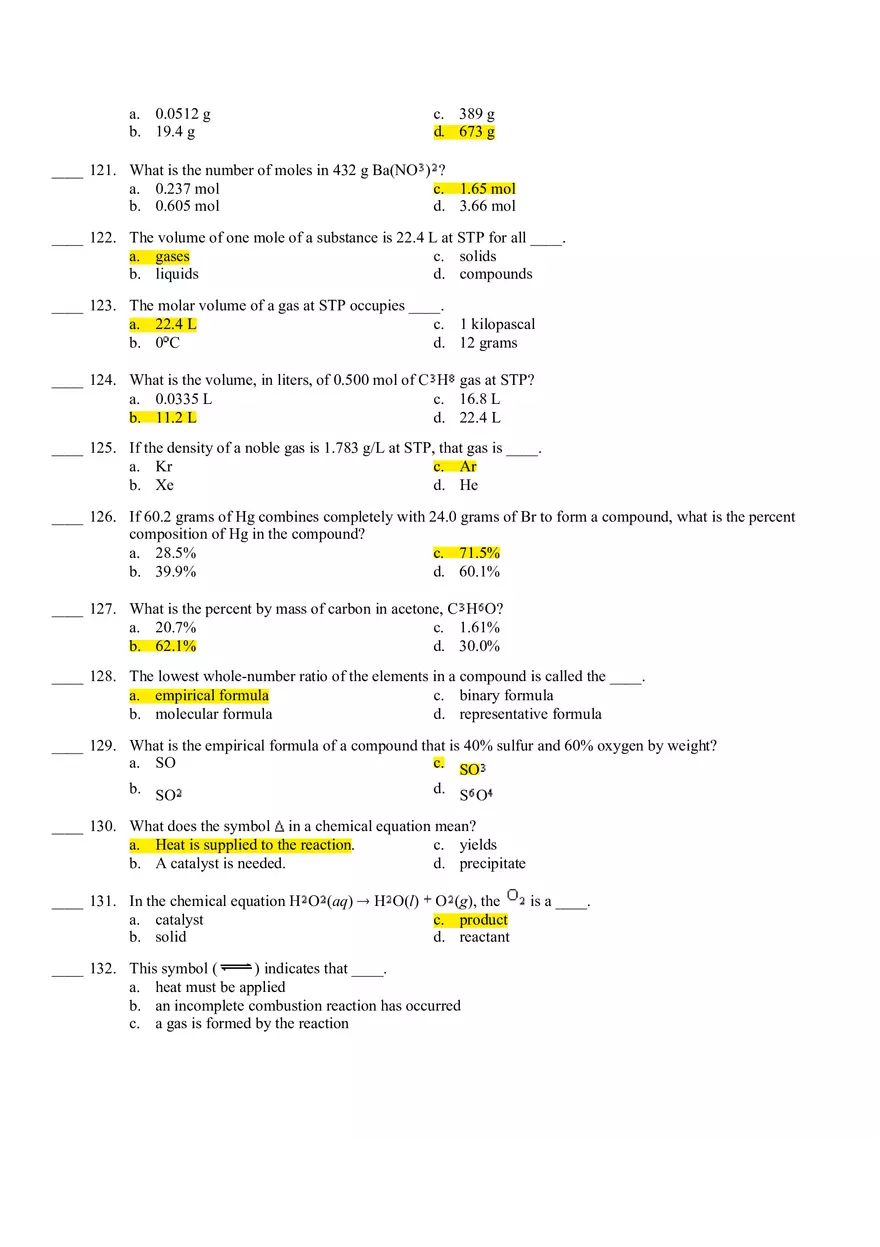 Chemistry Final Exam Review Key - Page 3