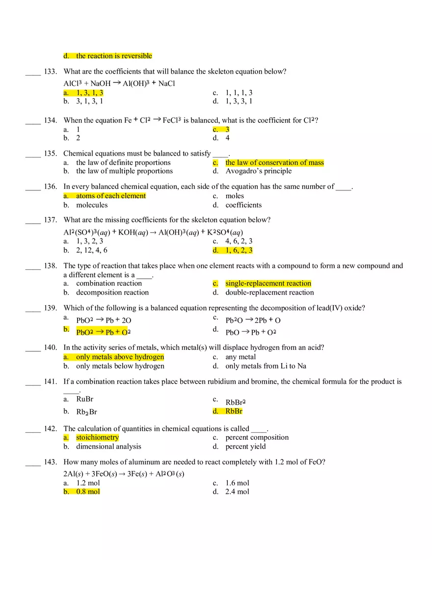 Chemistry Final Exam Review Key - Page 4
