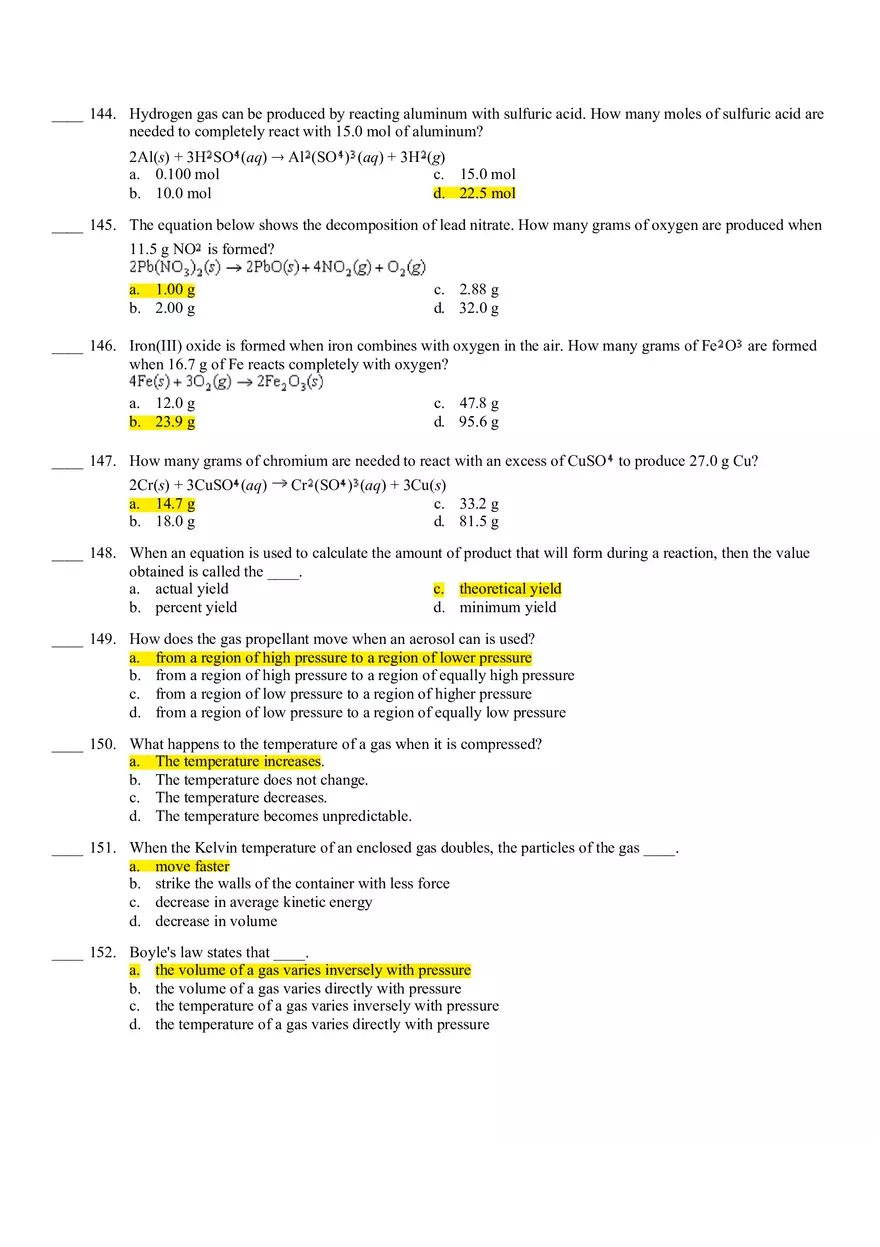 Chemistry Final Exam Review Key - Page 5