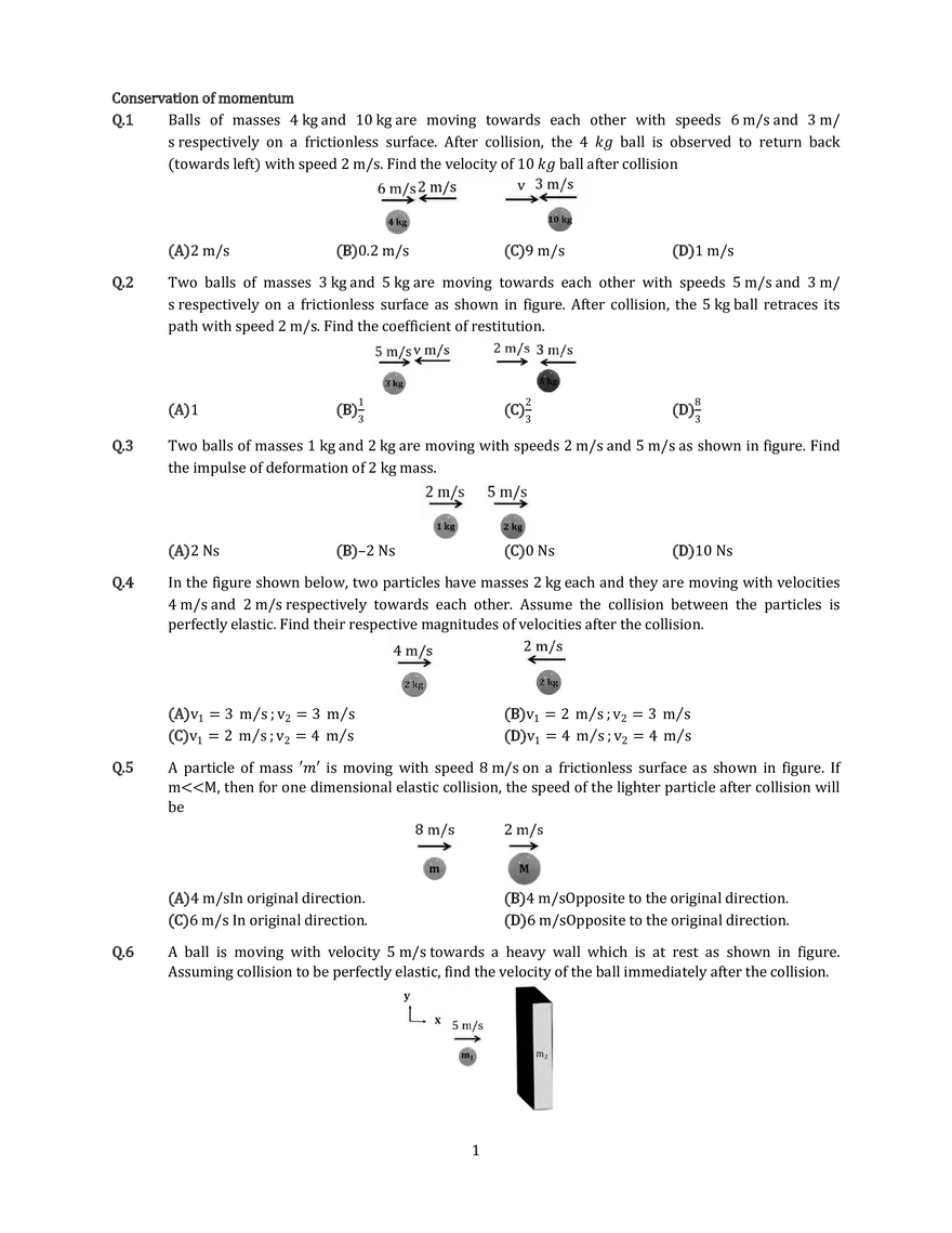 Conservation of Momentum Answers - Page 1