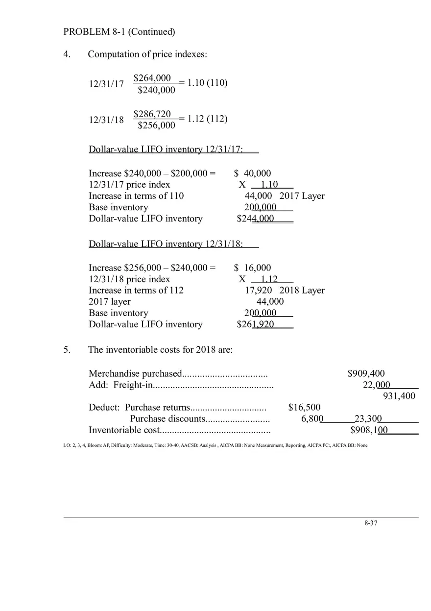 Ch. 8 Valuation of Inventories  A Cost - Basis Approach Solutions Problem 8-1 - Page 2