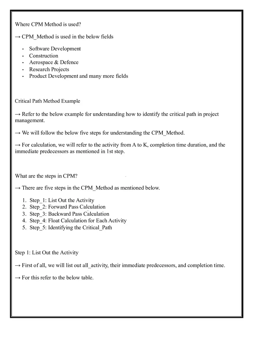 Critical Path Method with Example - Page 2