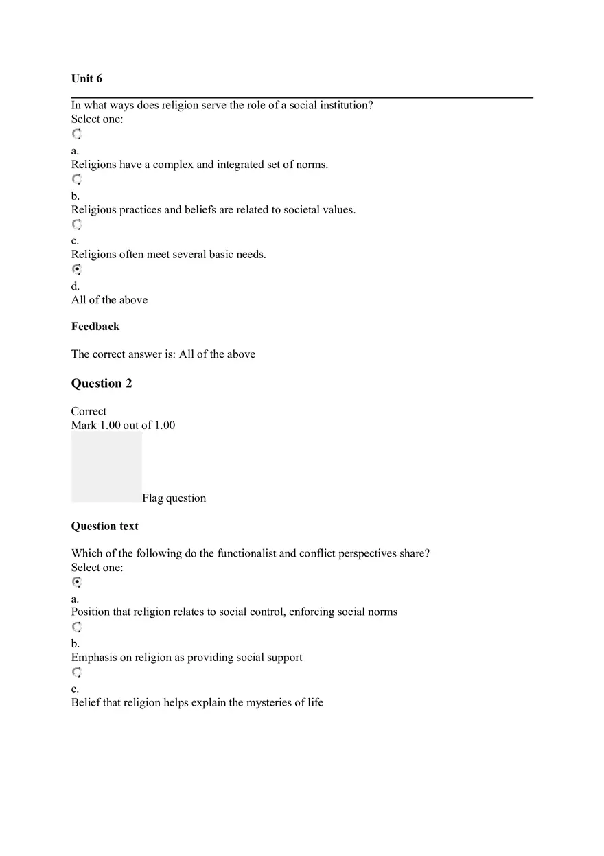 Sociology Quiz Unit 6 - Page 1