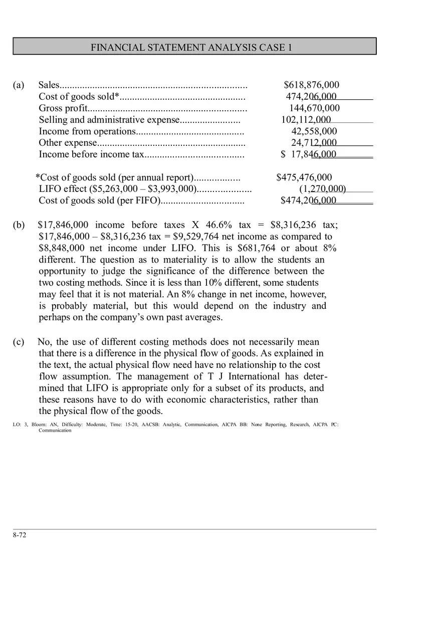 Ch. 8 Valuation of Inventories  A Cost - Basis Approach Financial Statement Analysis Case 1 - Page 1