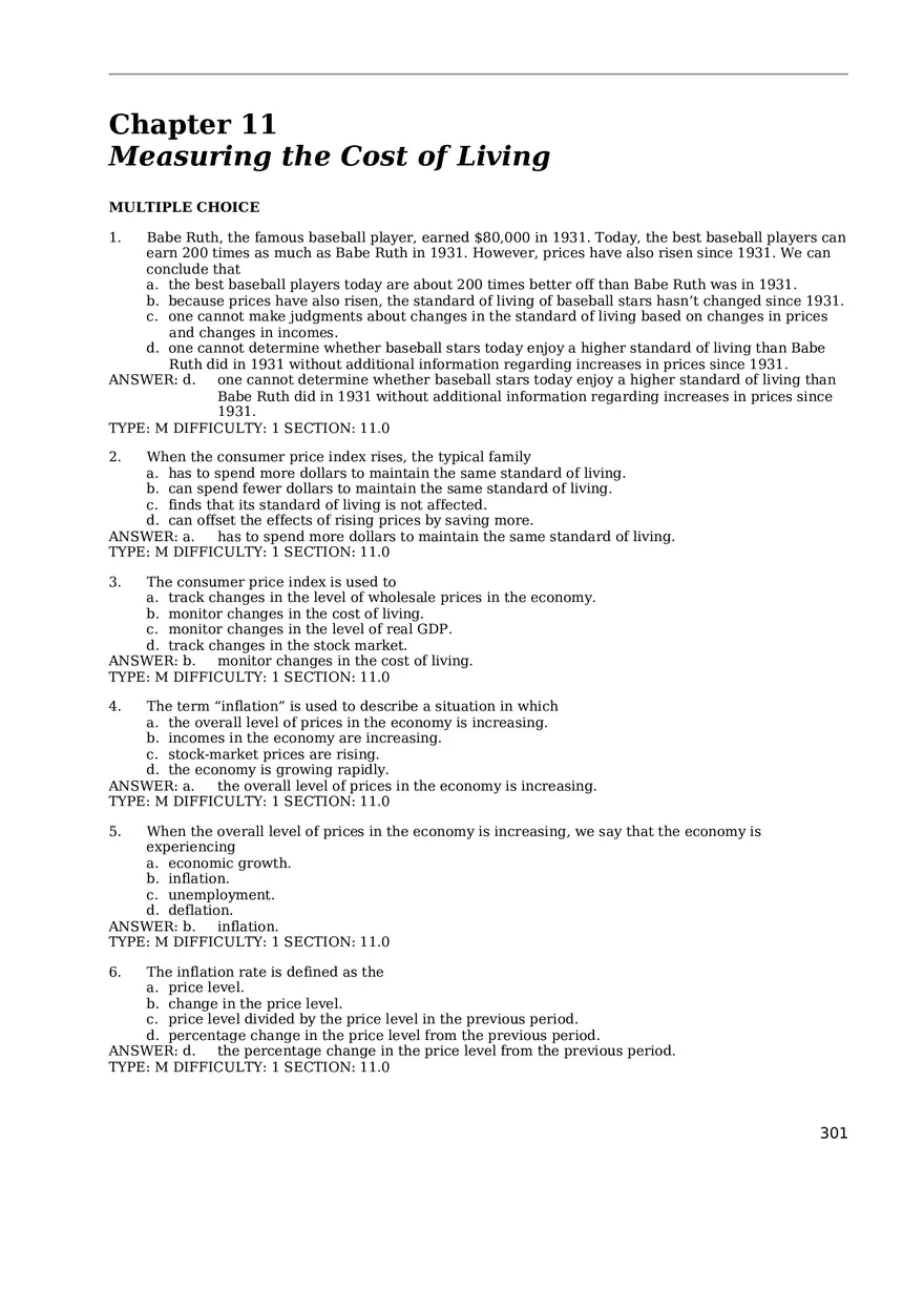 Chapter 11 Measuring the Cost of Living Multiple Choice 1 - Page 1