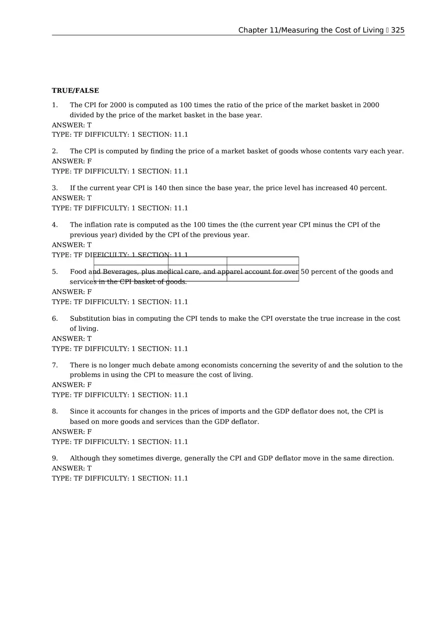Chapter 11 Measuring the Cost of Living True False - Page 1