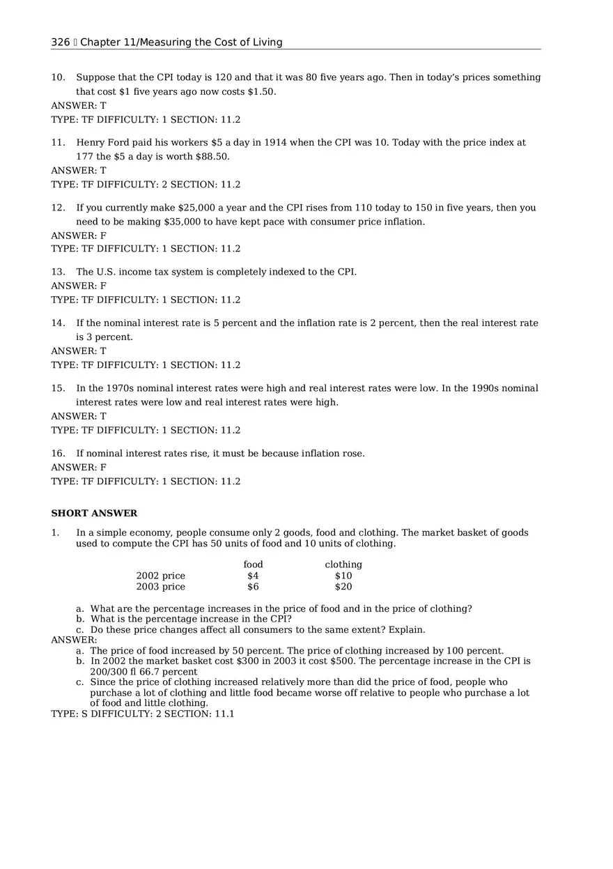 Chapter 11 Measuring the Cost of Living True False - Page 2