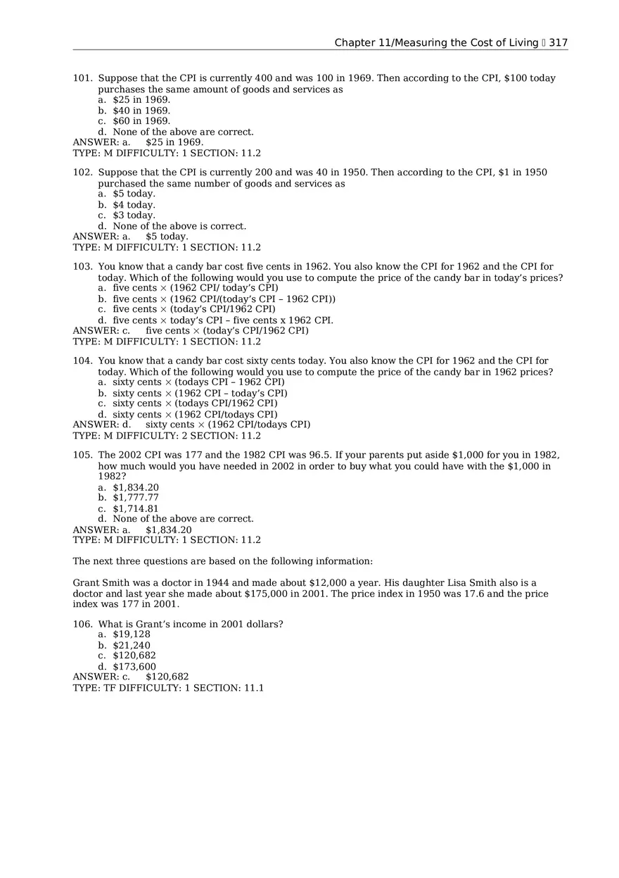 Chapter 11 Measuring the Cost of Living Multiple Choice 3 - Page 1