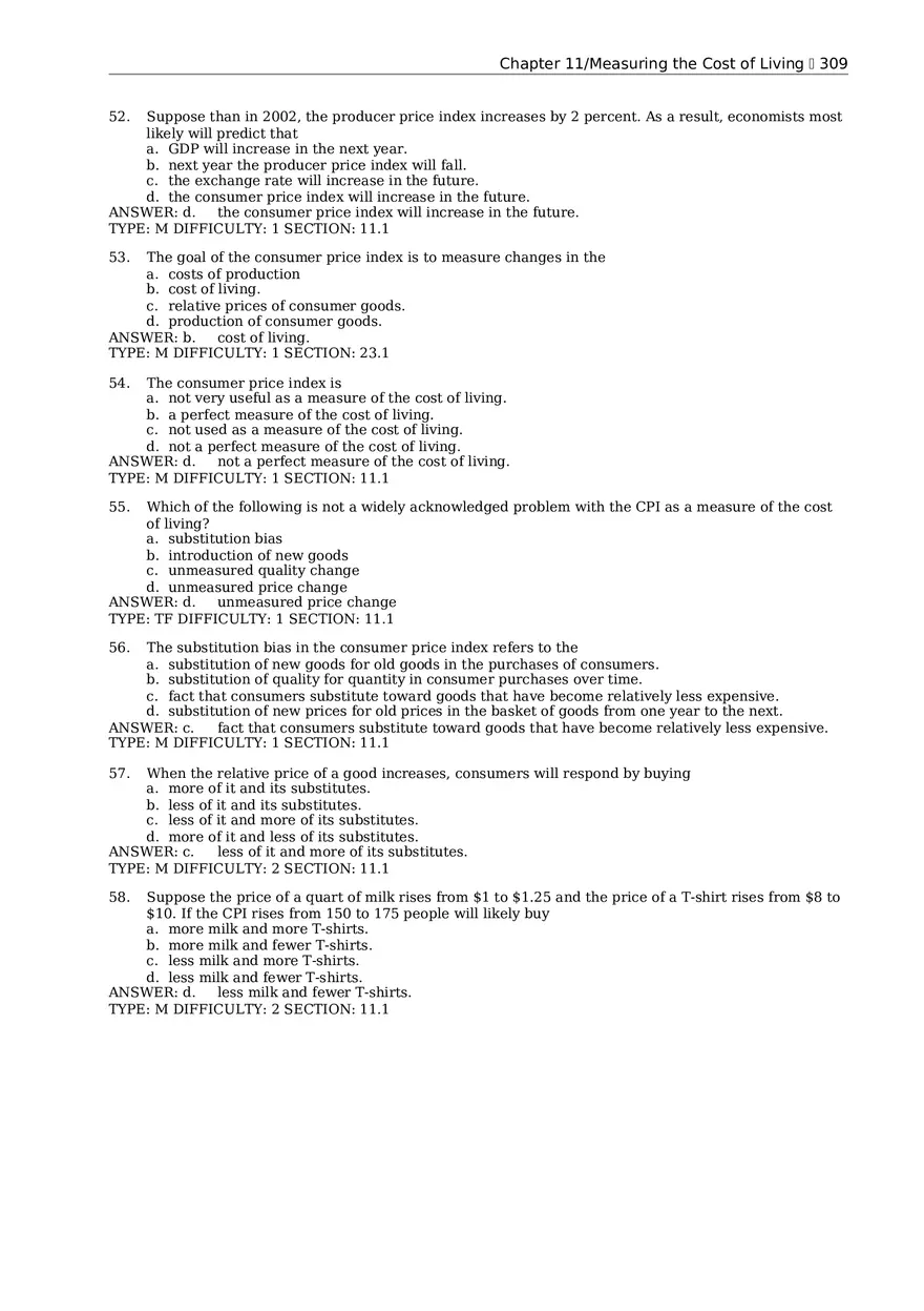 Chapter 11 Measuring the Cost of Living Multiple Choice 2 - Page 1