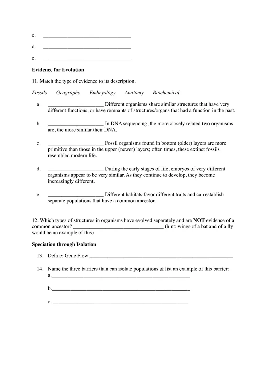 Evolution Review Worksheet - Page 3