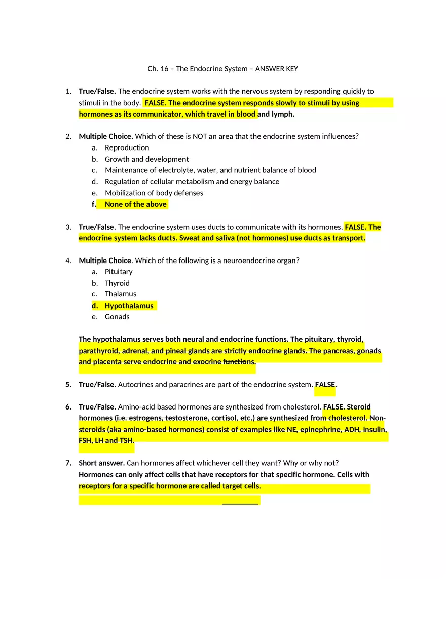 Ch. 16 – The Endocrine System – Answer Key - Page 1