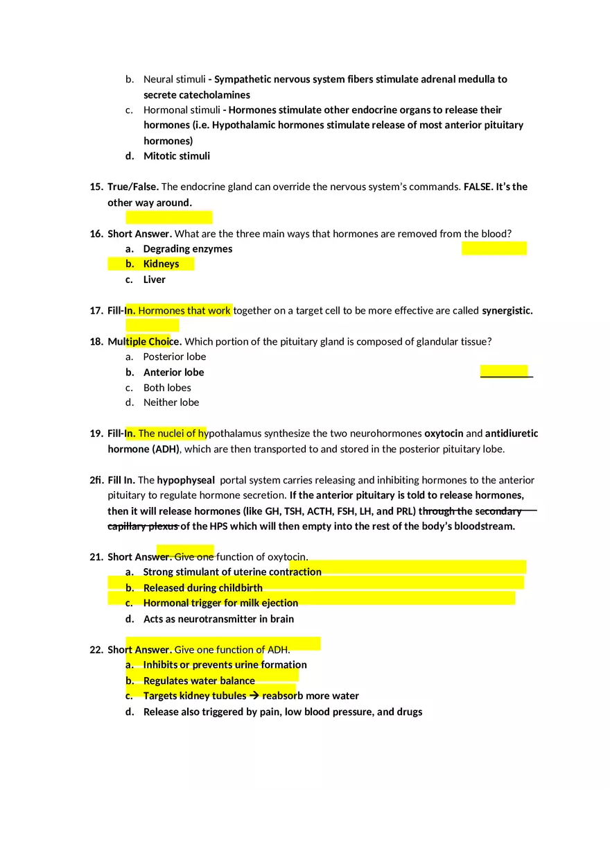 Ch. 16 – The Endocrine System – Answer Key - Page 3