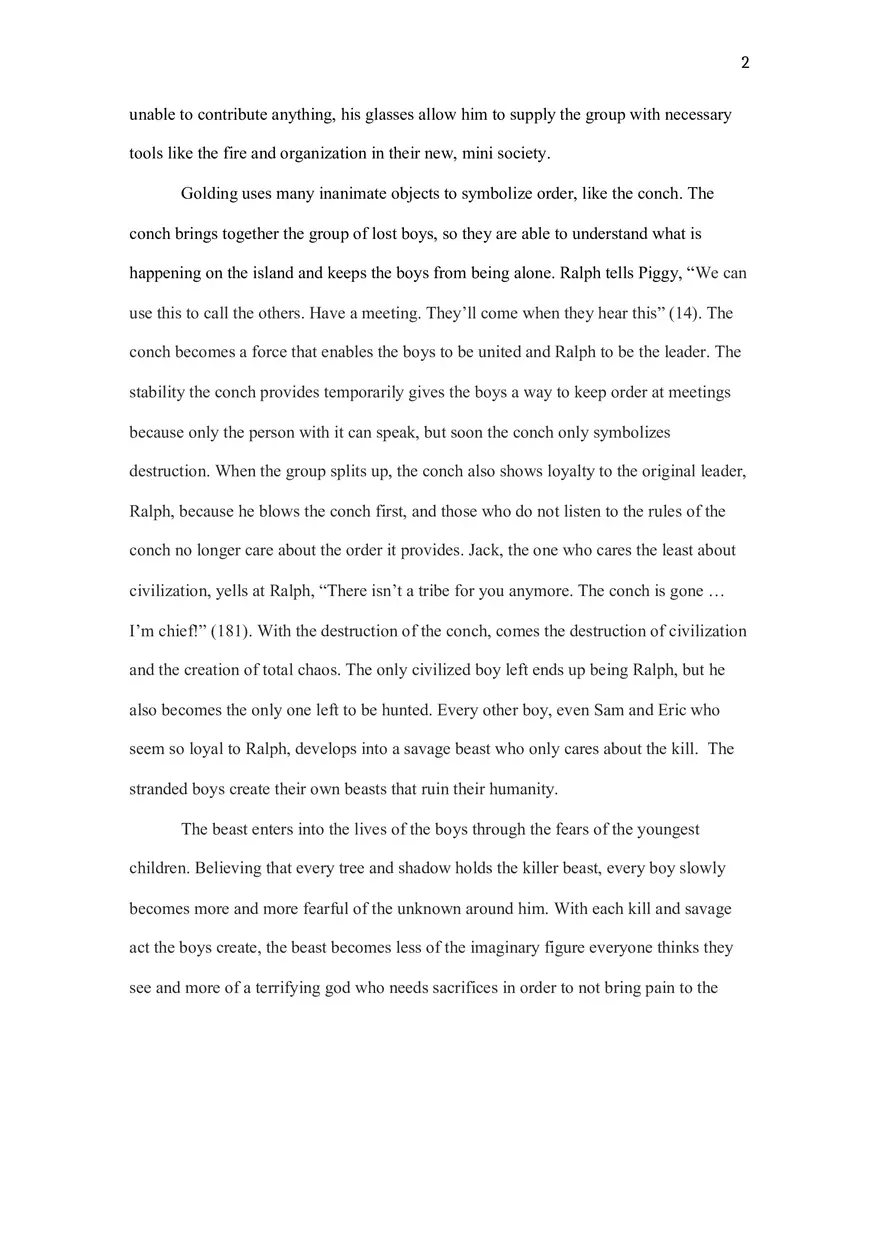 Lord of the Flies Topic 5- Symbols That Show Savagery vs. Civilization - Page 2