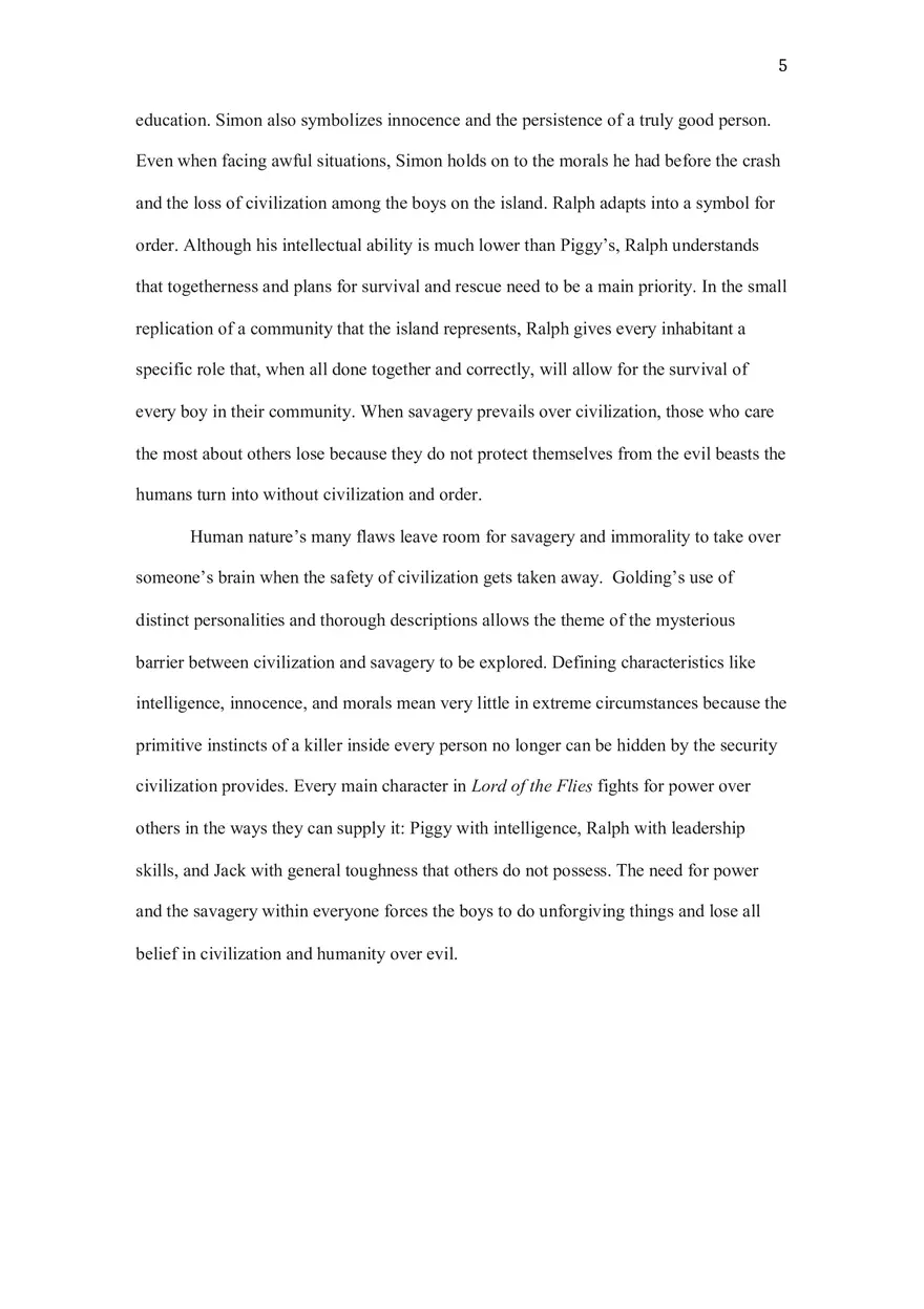 Lord of the Flies Topic 5- Symbols That Show Savagery vs. Civilization - Page 5