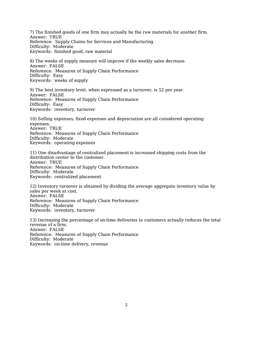 Chapter 10 Supply Chain Design True False - Page 2