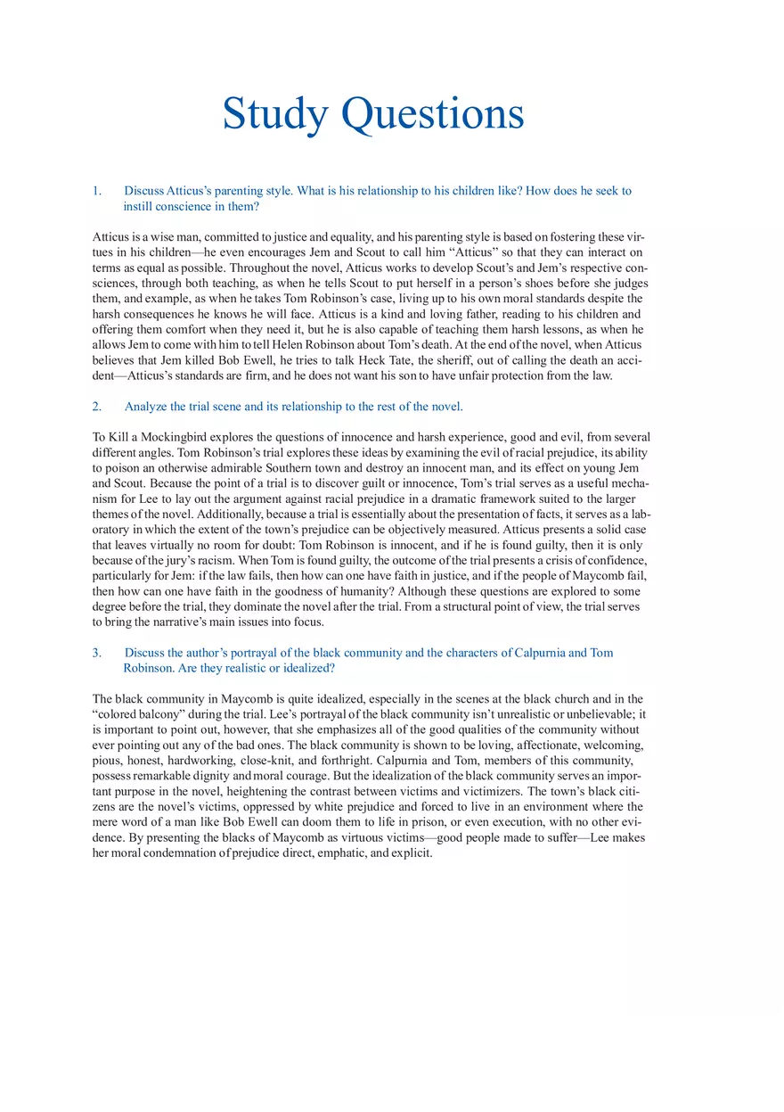 To Kill a Mockingbird Study Questions - Page 1