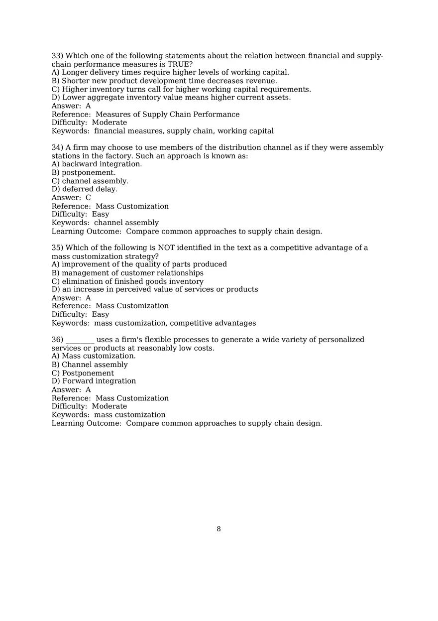 Chapter 10 Supply Chain Design Multiple Choice - Page 8