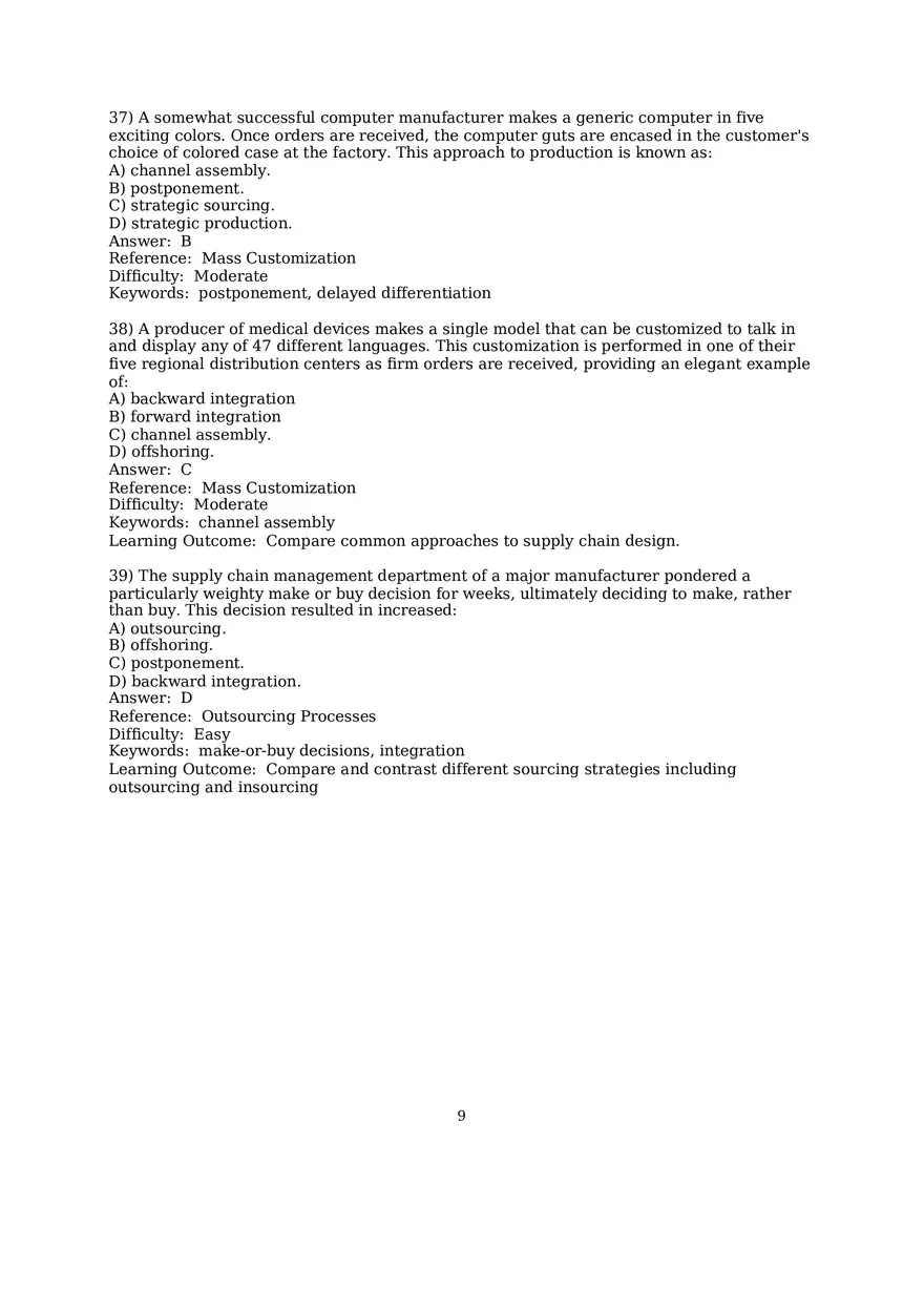 Chapter 10 Supply Chain Design Multiple Choice - Page 9