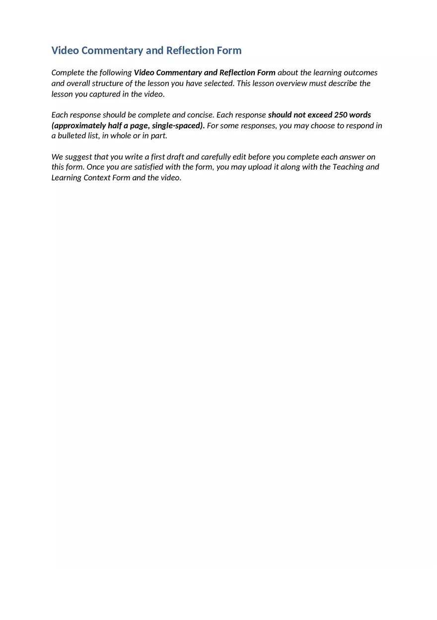Video Commentary and Reflection Form - Page 1