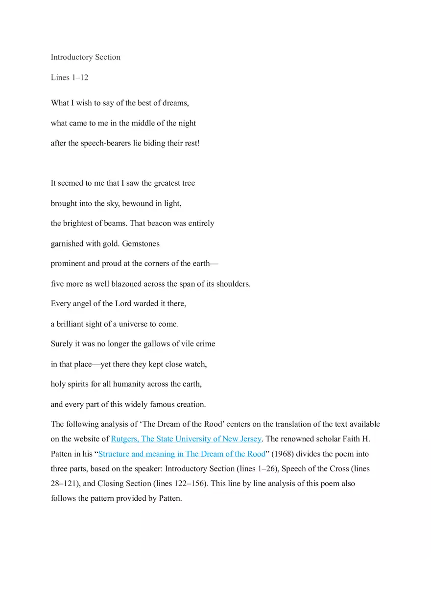 Analysis of Dream of the Rood - Page 1