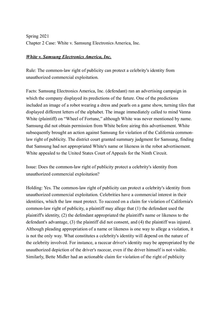 White v. Samsung Electronics America, Inc - Page 1