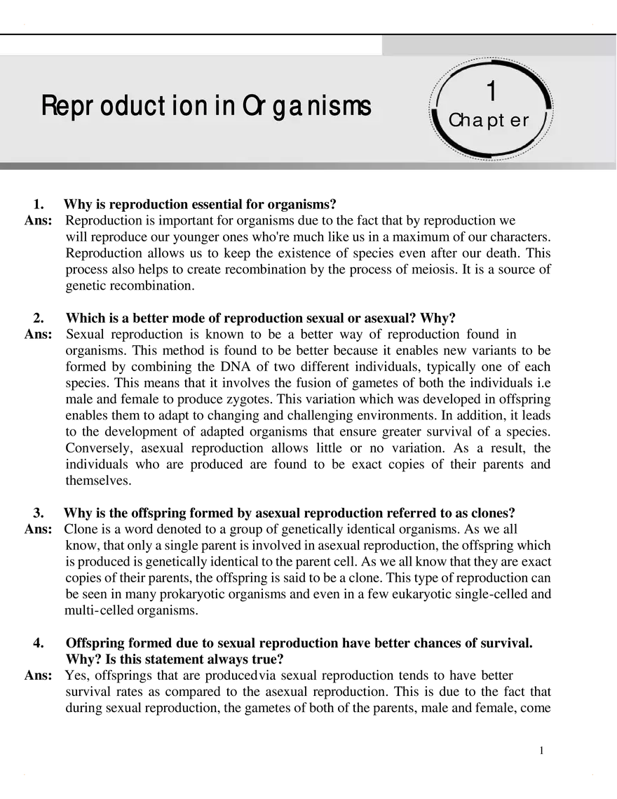 Reproduction in Organisms - Page 1