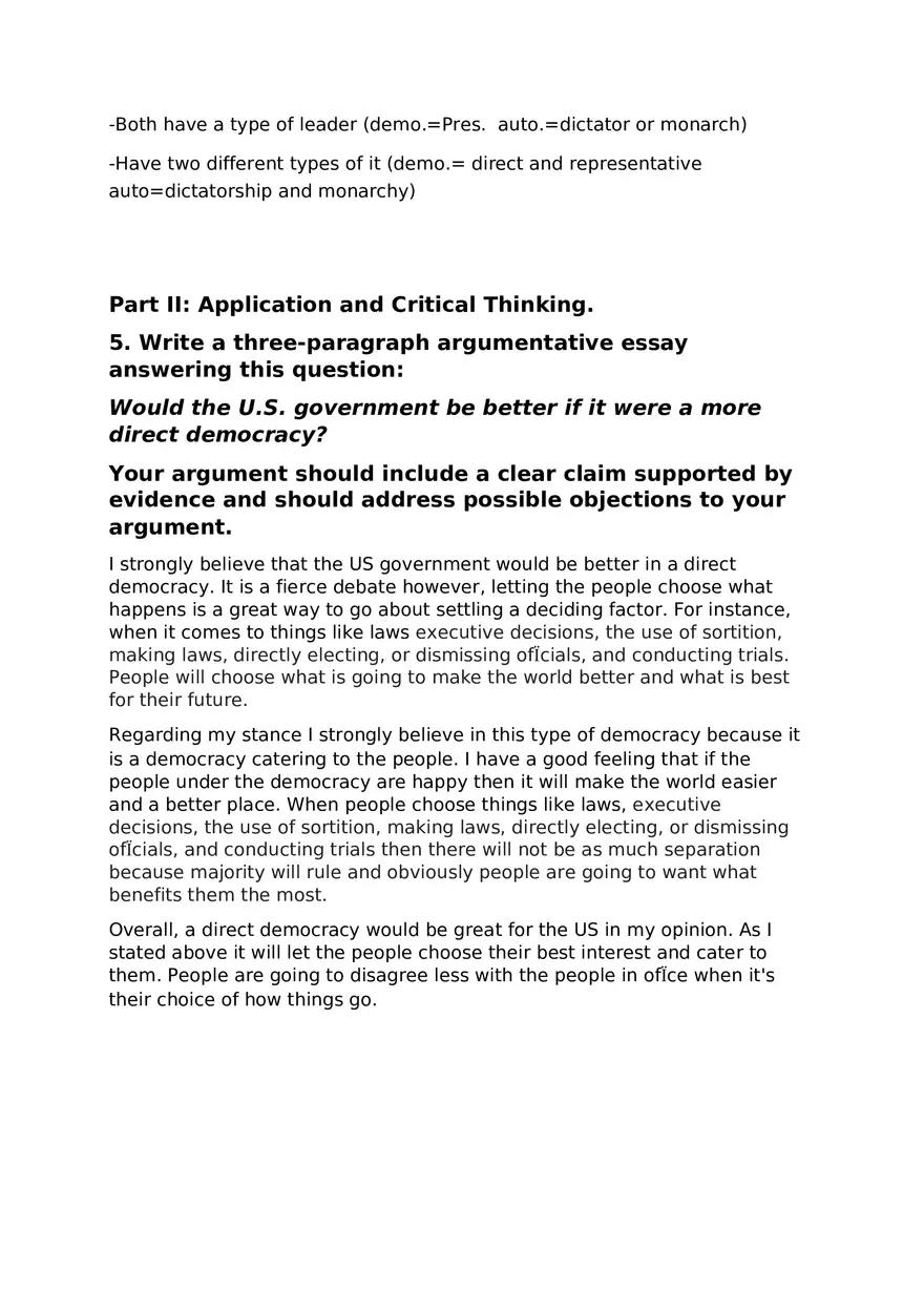 Introduction to U.S. Government Part I Short Answer Questions - Page 3