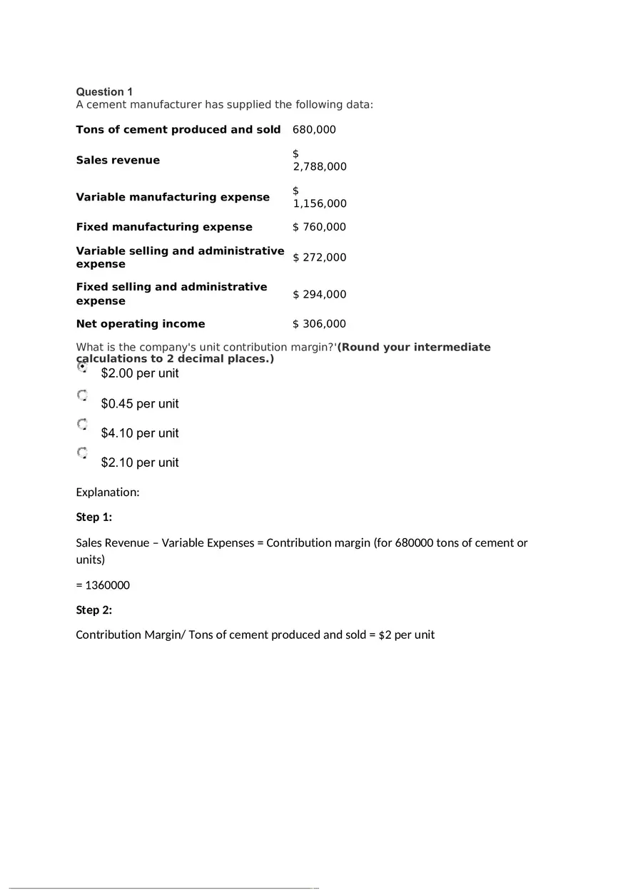 Management Accounting Quiz - Page 1