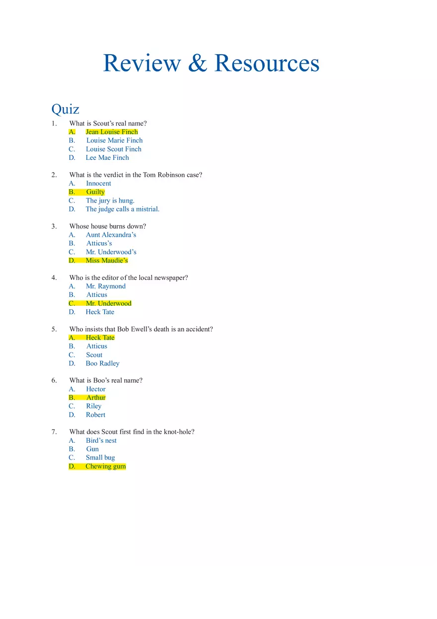 To Kill a Mockingbird Review & Resources - Page 1