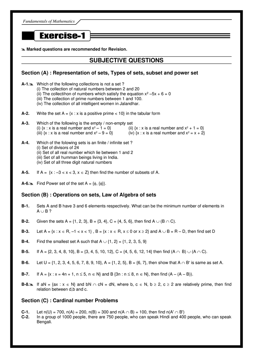 Fundamental of Mathematics Exercise - Page 1