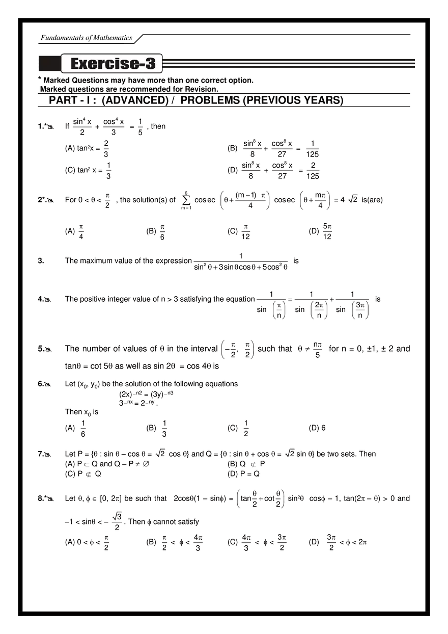 Fundamental of Mathematics Exercise - Page 3