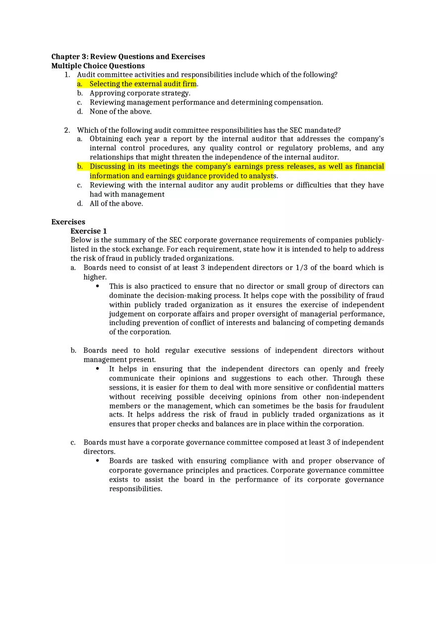 Audit Chapter 3 Review Questions and Exercises - Page 1