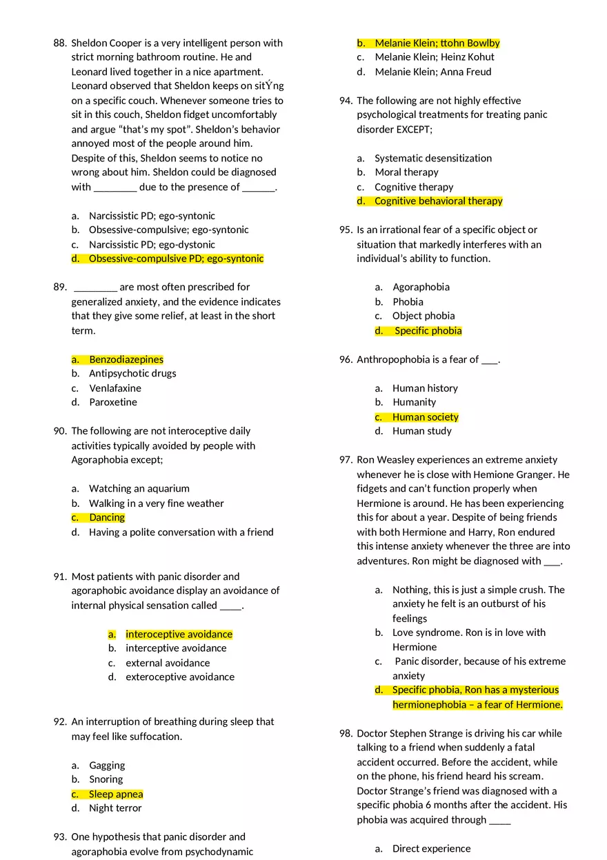 Abnormal Psychology Practice Test - Page 7