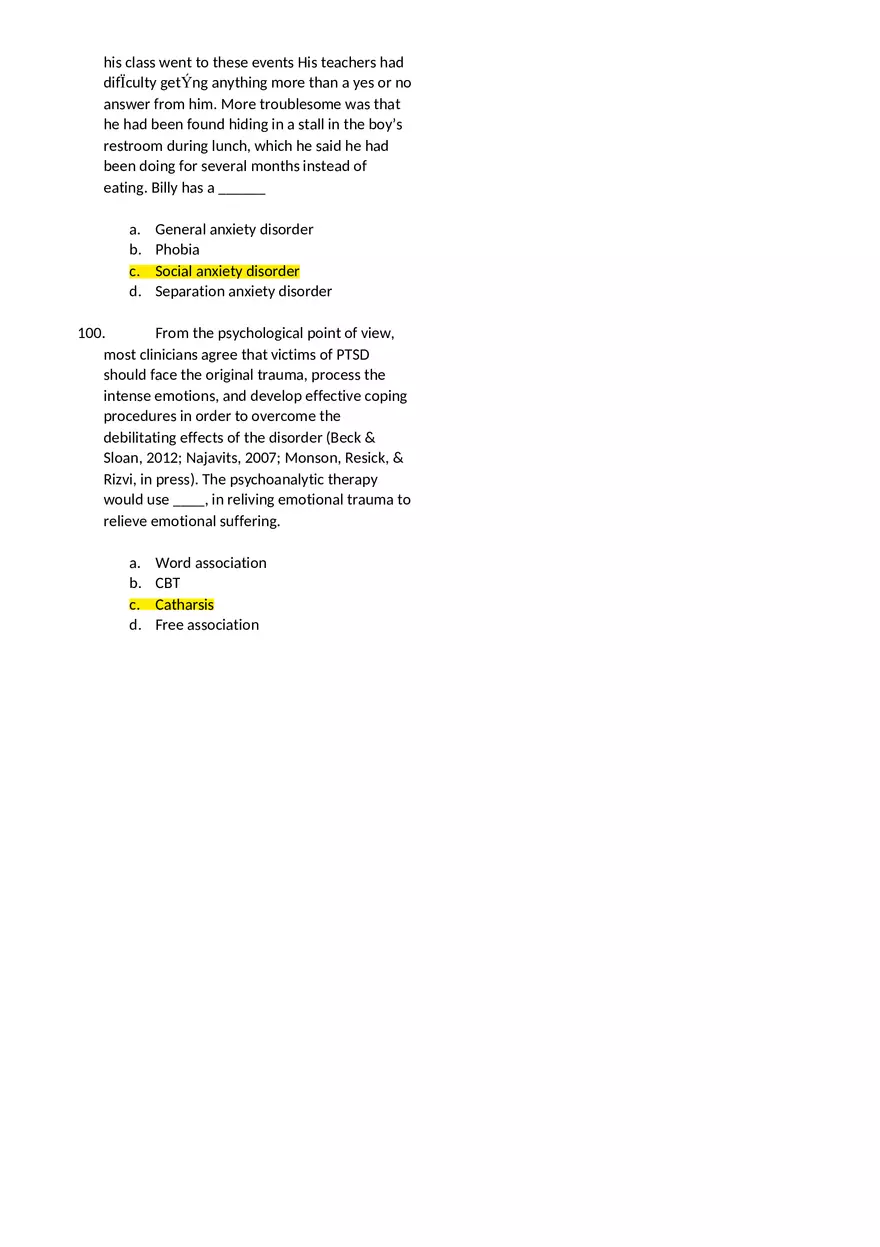 Abnormal Psychology Practice Test - Page 9