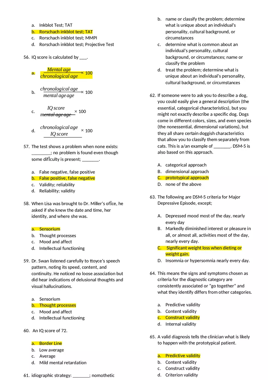 Abnormal Psychology Practice Test - Page 16
