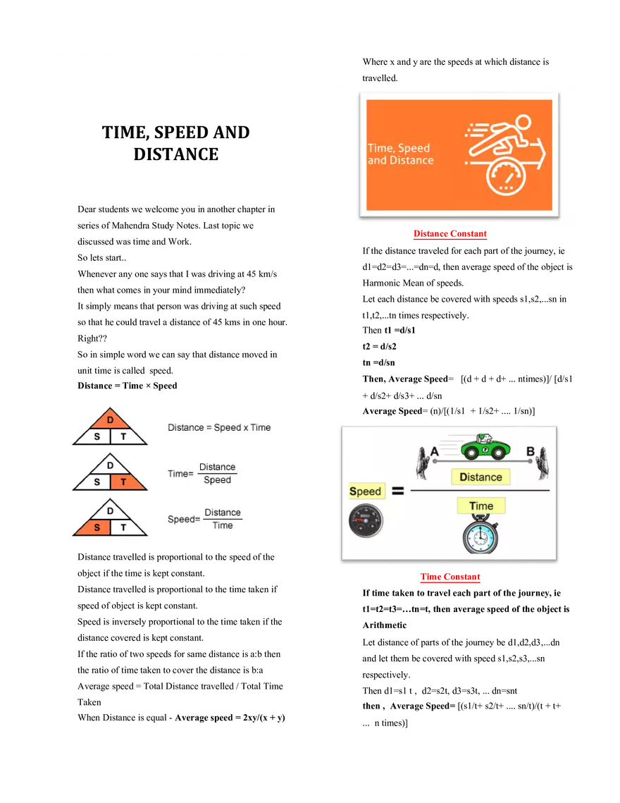 Time, Speed and Distance - Page 1