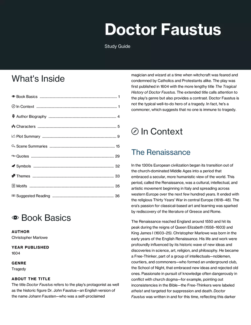 Doctor Faustus Study Guide - Page 1