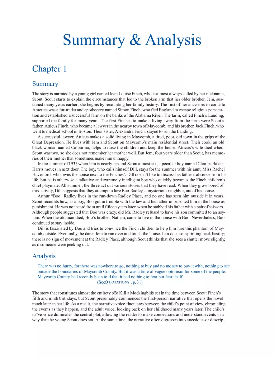 To Kill a Mockingbird Summary & Analysis Ch. 1 - Page 1