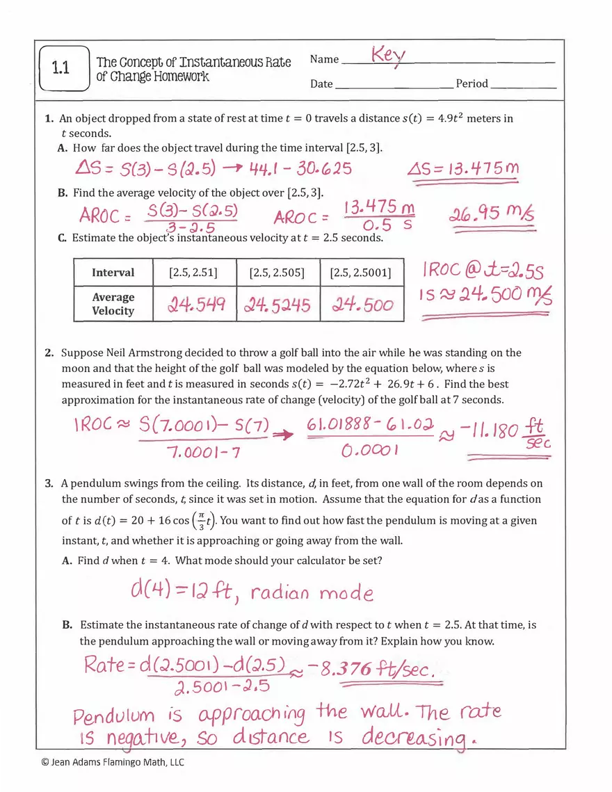 1.1 Practice Key Concept of Instantaneous Rate - Page 1