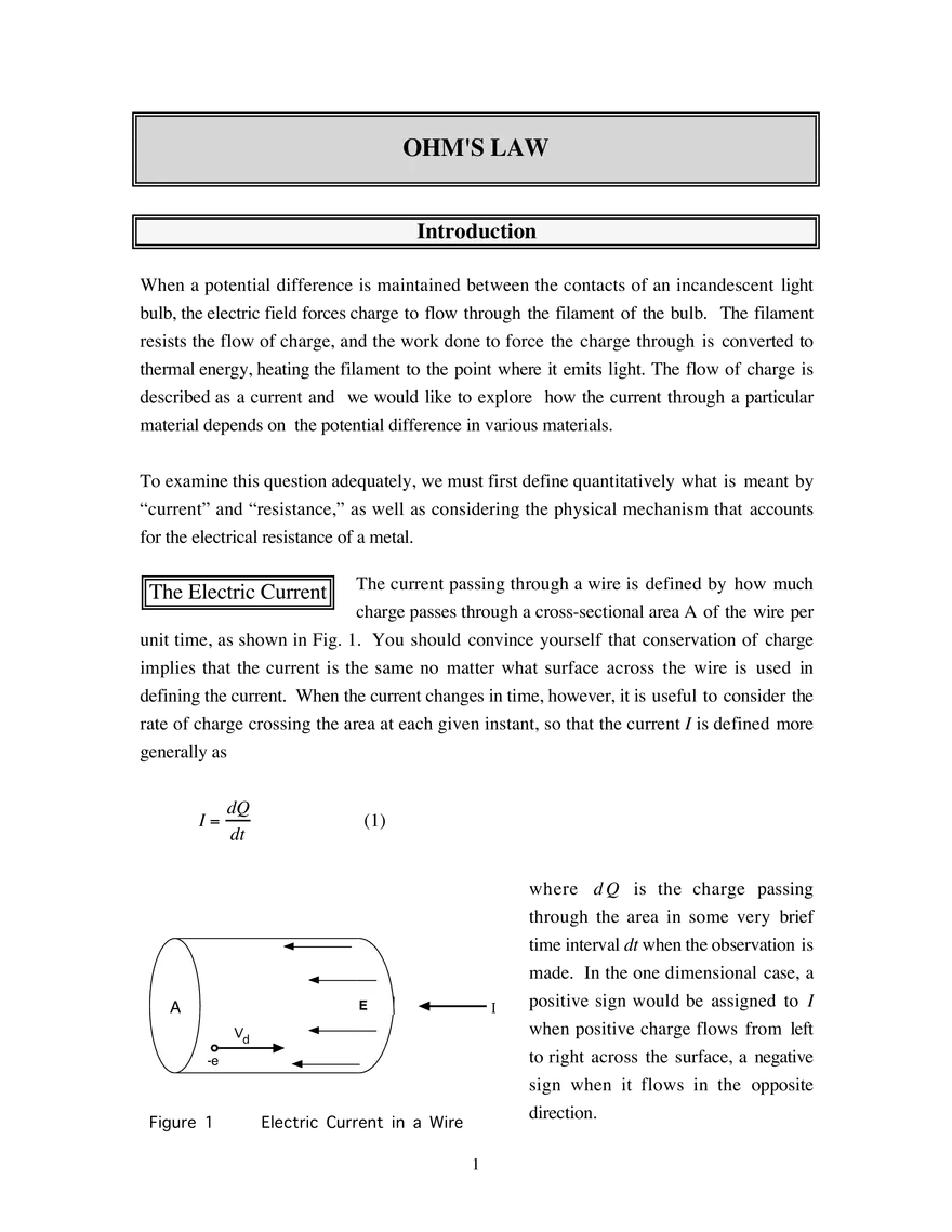 Ohm's Law Notes - Page 1