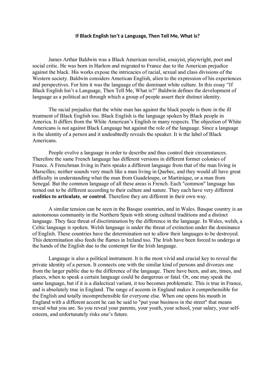 If Black English Isn’t a Language, Then Tell Me, What is - Page 1