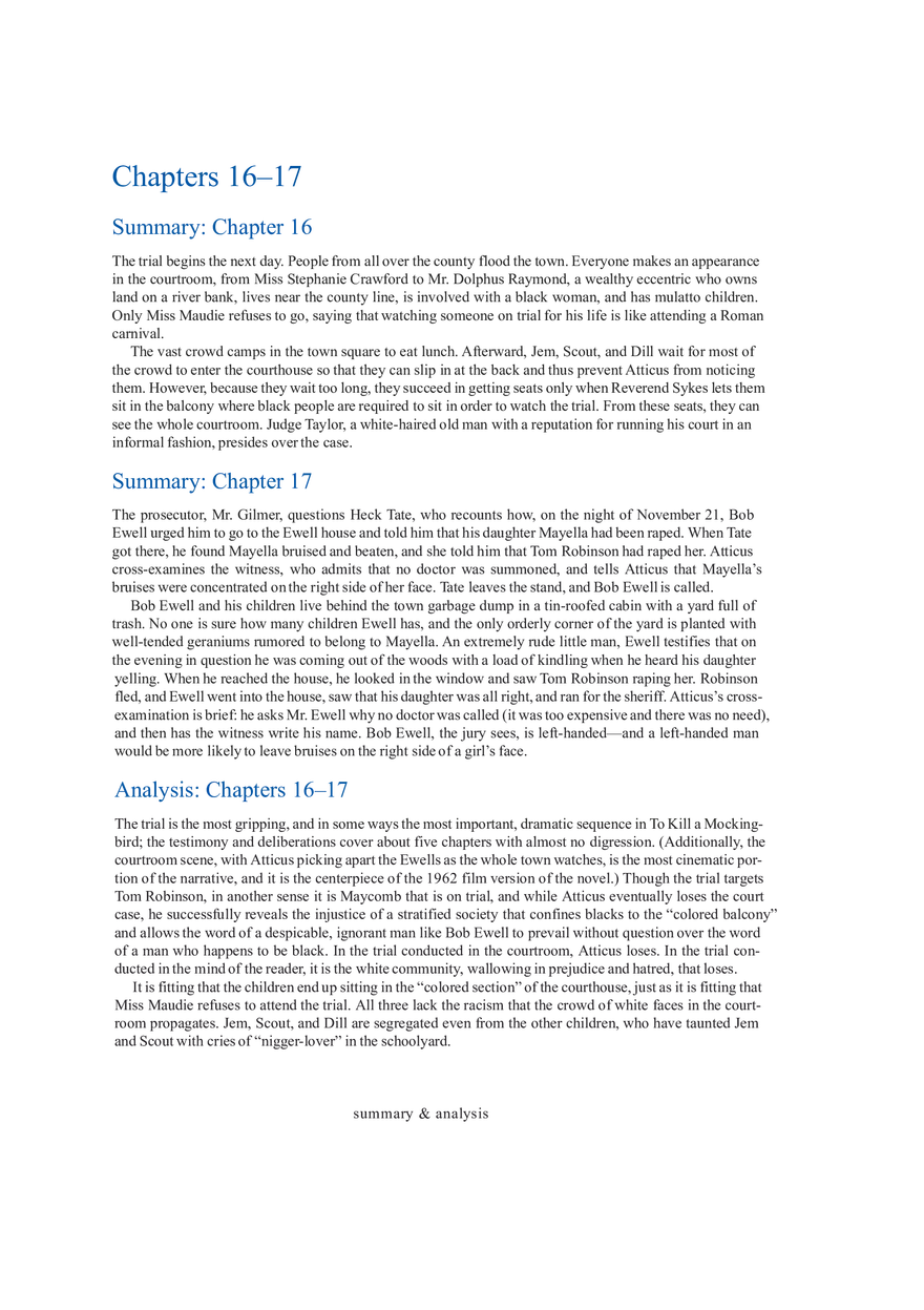 To Kill a Mockingbird Summary & Analysis Ch. 16-17 - Page 1